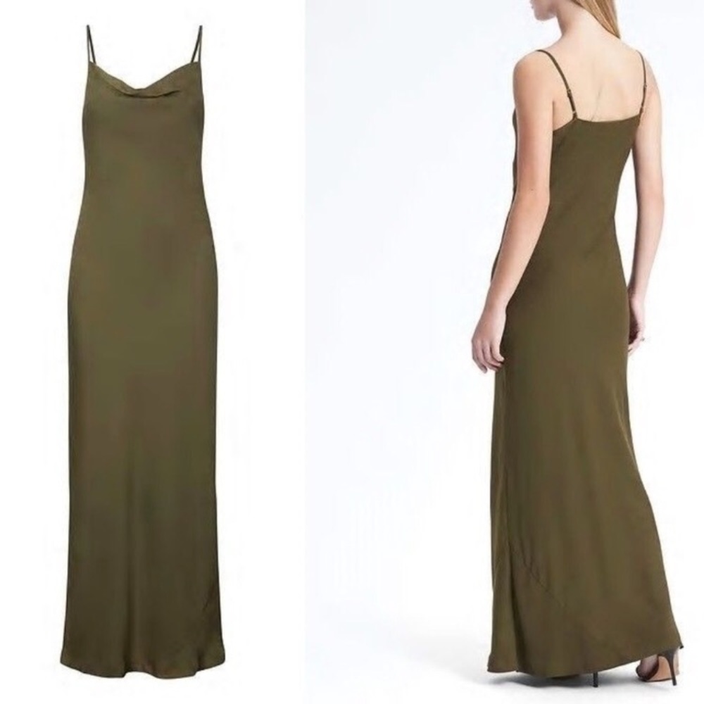 Banana Republic Olive Maxi Slip Silk Dress